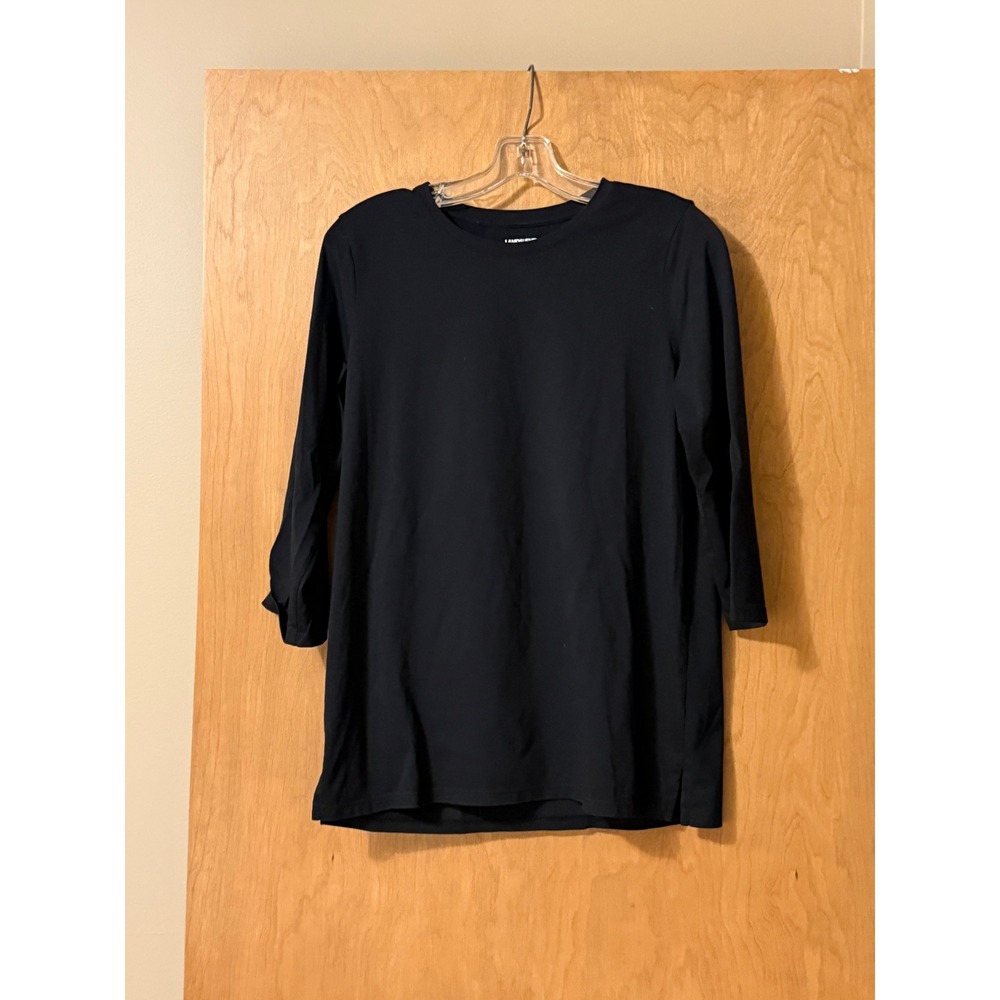 Lands' End Black 3/4 Sleeve Crewneck Tee Women's Small 6-8 Cotton Wardrobe Basic